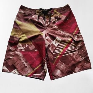 Tony Hawk Board Shorts Mens 30 Burgundy Print 11" Cargo